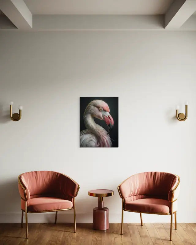 Flamingo portrait in soft pinks, grey background coastal glass art -for pink decor with personality