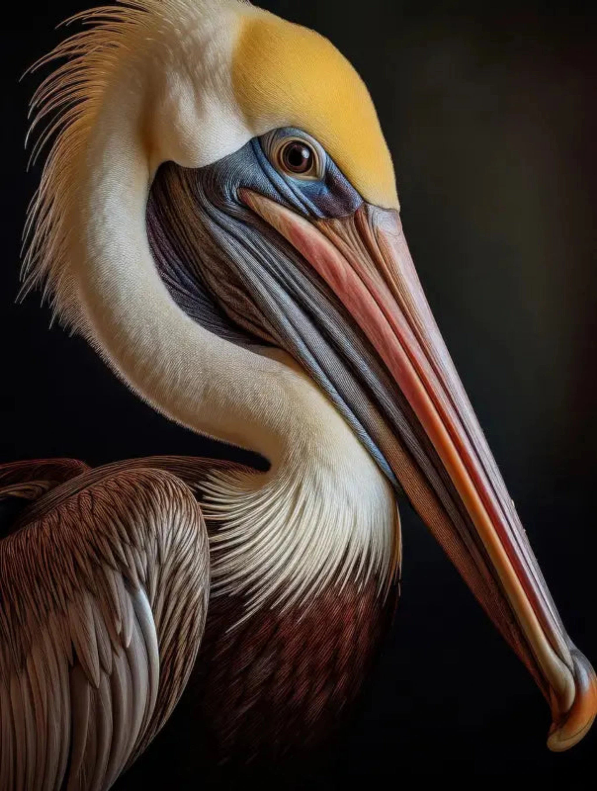 Coastal Majesty: Brown Pelican Glass Art Print from Echoes of the Sea, featuring a majestic brown pelican