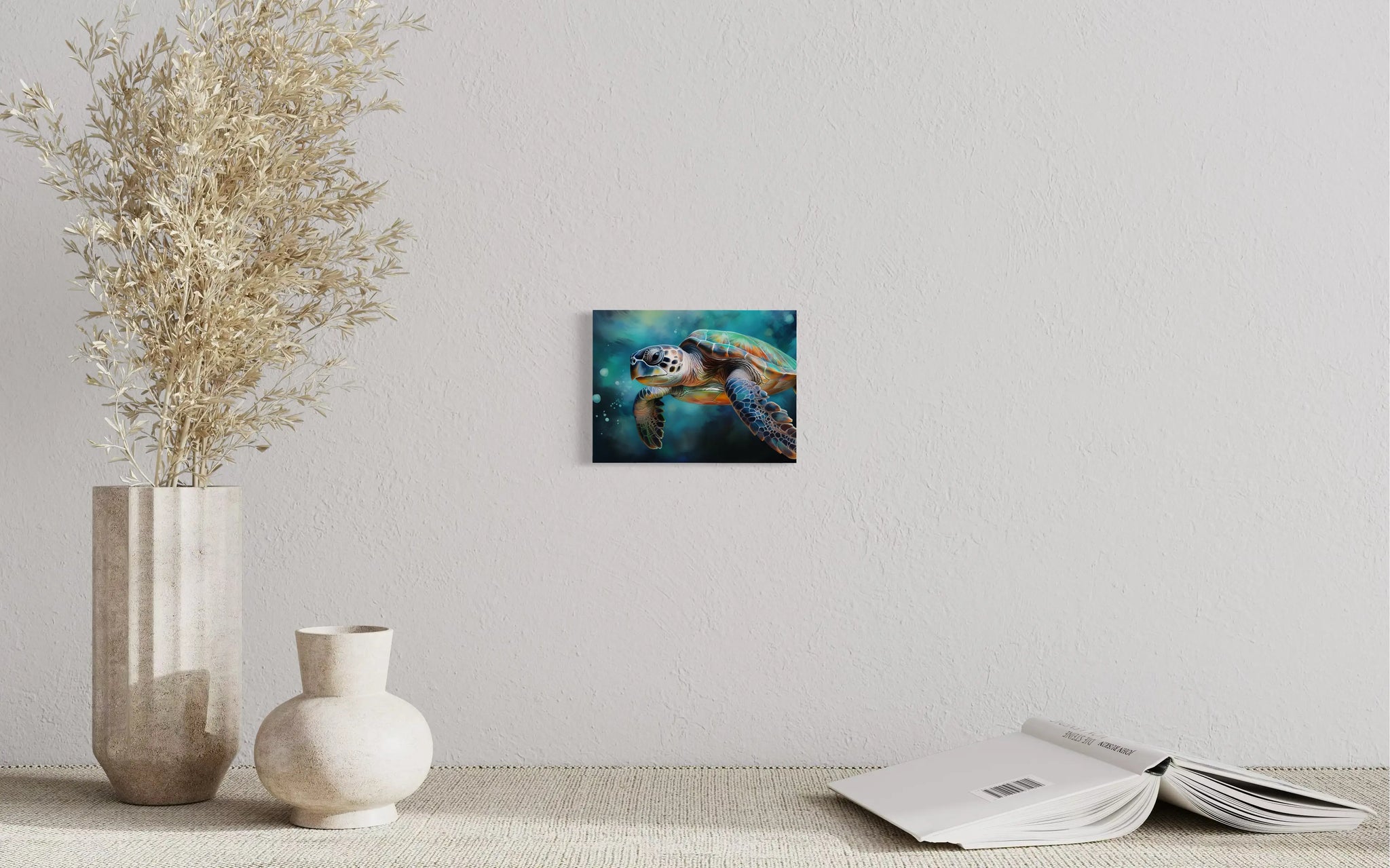 Watercolor sea turtle mini glass print with vibrant ocean tones – Echoes of the Sea