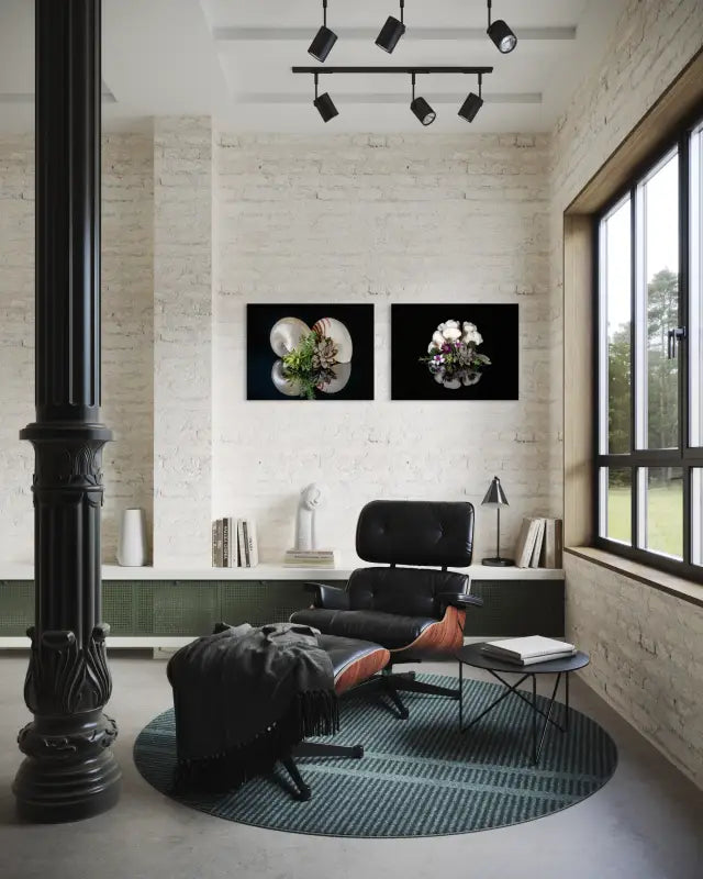 Coastal glass print featuring nautilus shell and succulents coastal living decor_shown with another print