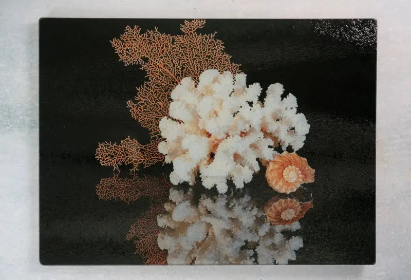Ocean-Inspired Glass Charcuterie Board with Coral and Sea Fan Design