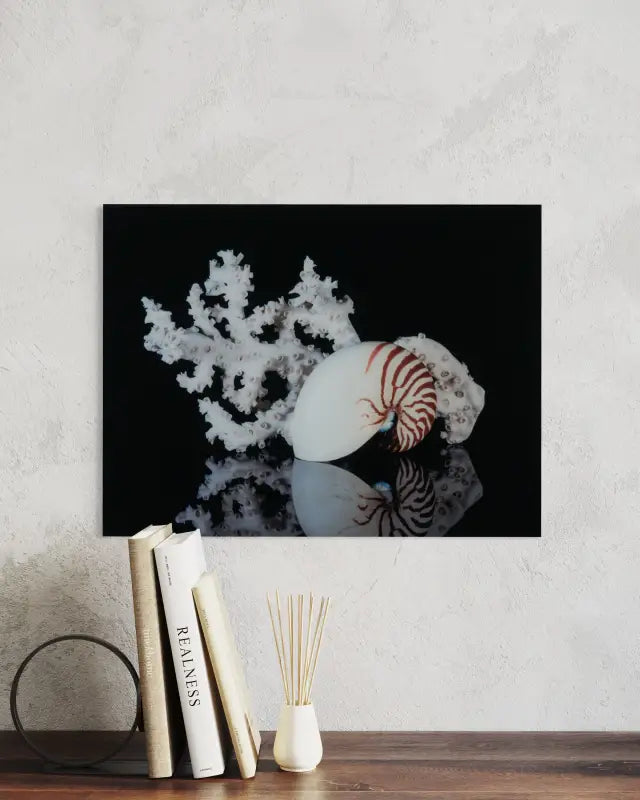 Oceanic Harmony: Nautilus & Octopus Coral Glass Art - Shell Prints