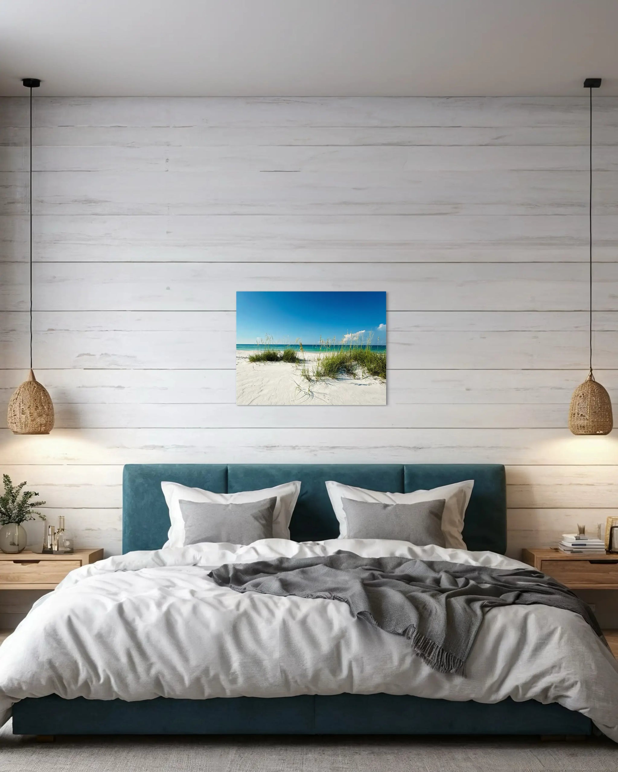 Calming Paradise & Sea Oats beach landscape glass print – tranquil sea oats and Gulf view coastal art for peaceful bedroom retreat