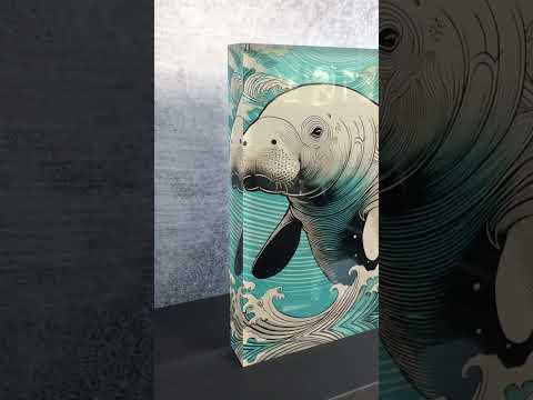 Video-Playful Manatee Line Art Coastal Acrylic Block Print from Echoes of the Sea