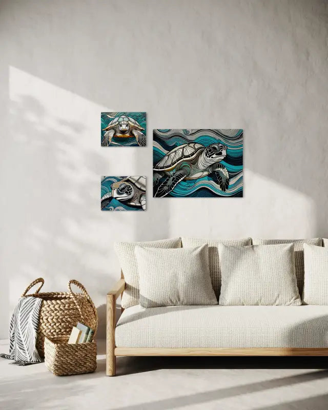Face-to-Face Sea Turtle Coastal Glass Print by Echoes of the Sea shown with matching Echoes prints