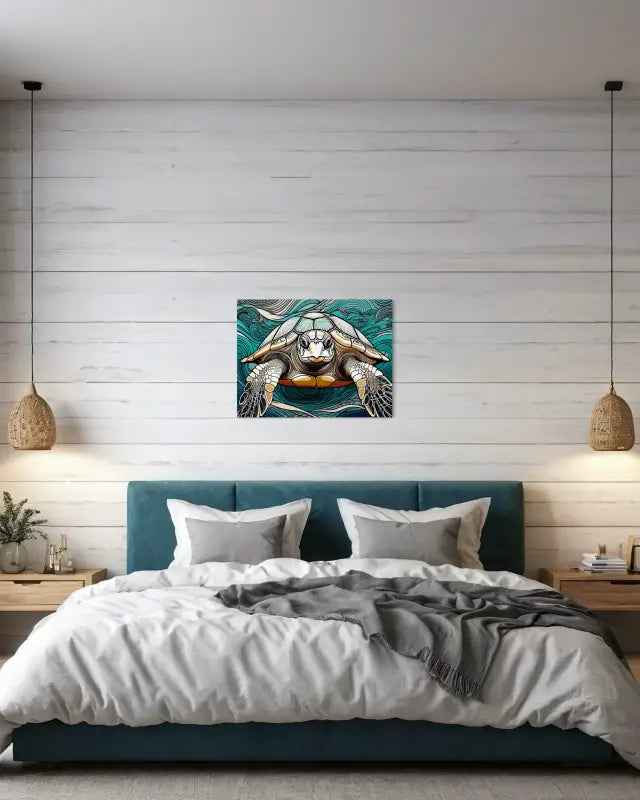 Face-to-Face Sea Turtle Coastal Glass Print by Echoes of the Sea-coastal bedroom
