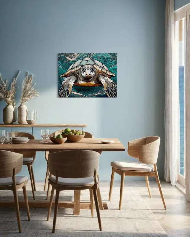 Face-to-Face Sea Turtle Coastal Glass Print by Echoes of the Sea-coastal dining room