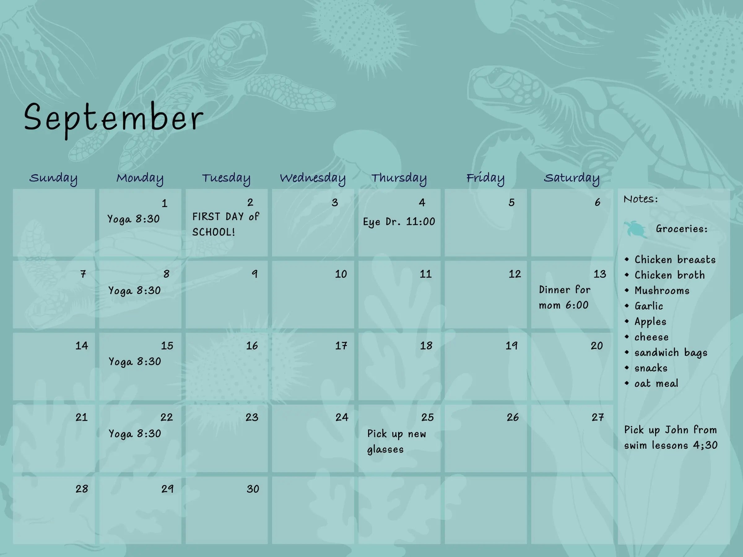 Sealife Art Perpetual Glass Calendar