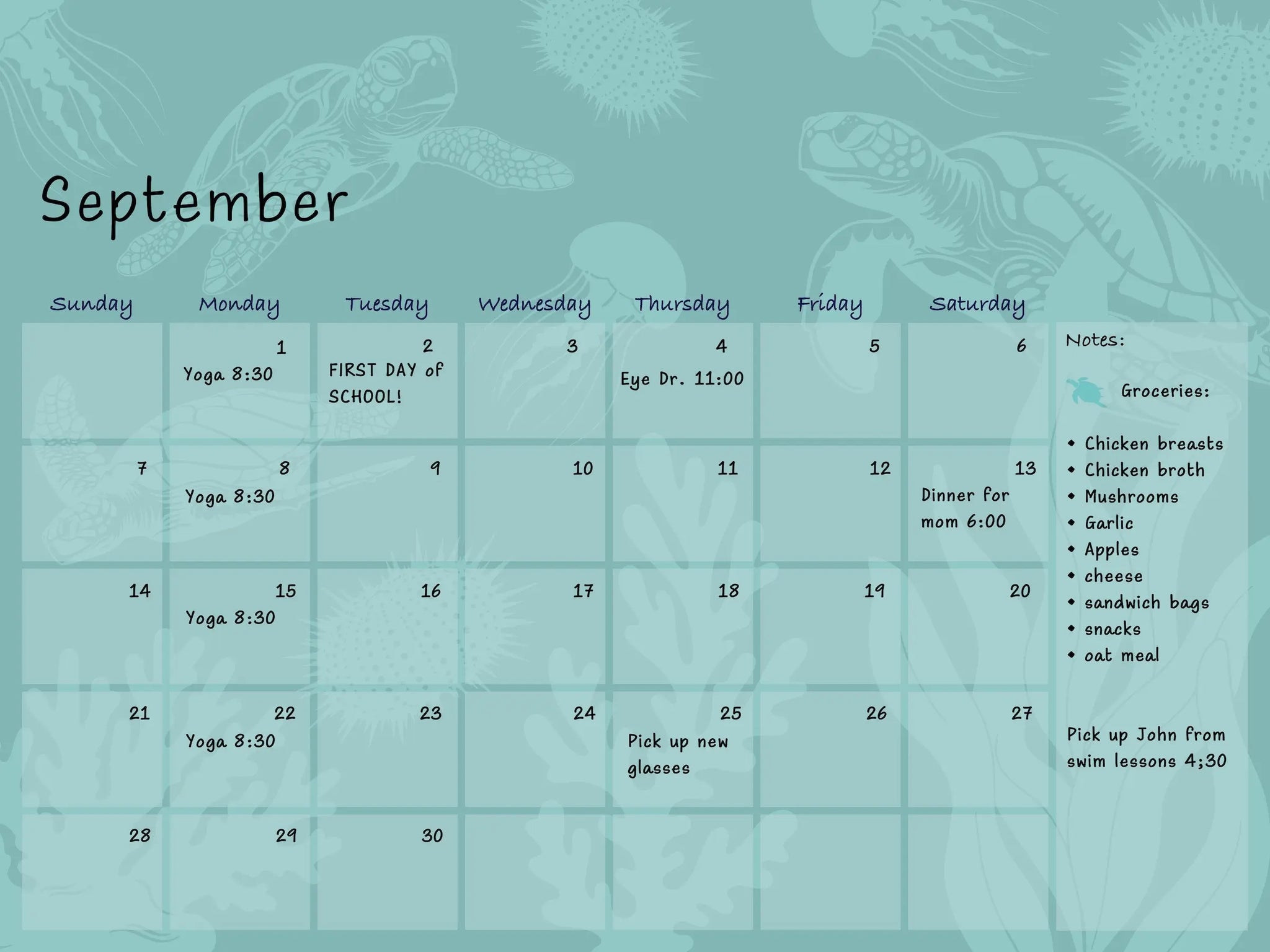 Sealife Art Perpetual Glass Calendar