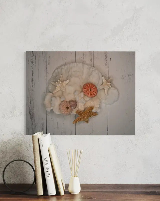 Coastal Decor Print | Vintage Coral & Starfish Glass Art-coastal wall decor