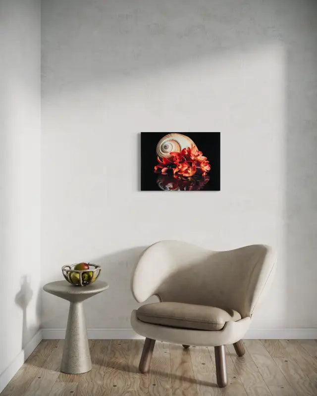 Serene Orange Lilies and Coastal Spiral Shell Glass Art Print - Prints