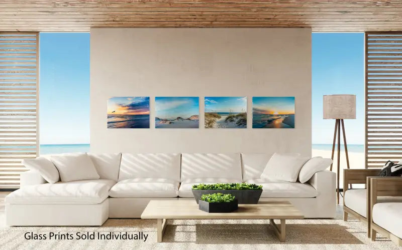 Serene Siesta Beach Sunset Glass Artwork - Scene Printed