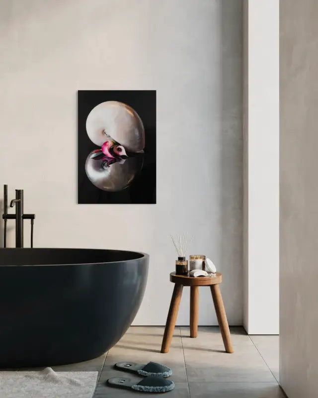 Serene Nautilus and Blooming Pink Lilies Glass Artwork - Coastal Prints