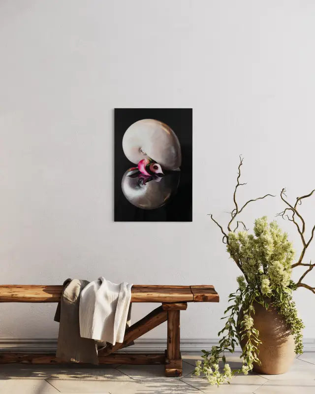 Serene Nautilus and Blooming Pink Lilies Glass Artwork - Coastal Prints