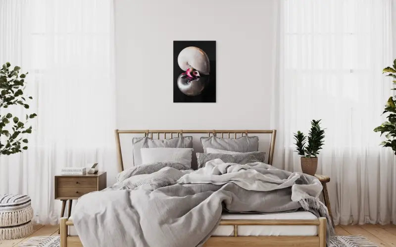 Serene Nautilus and Blooming Pink Lilies Glass Artwork - Coastal Prints