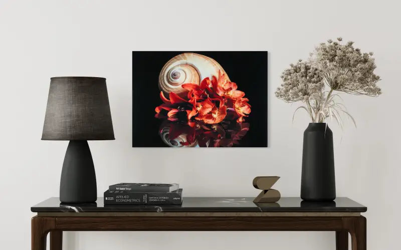 Serene Orange Lilies and Coastal Spiral Shell Glass Art Print - Prints