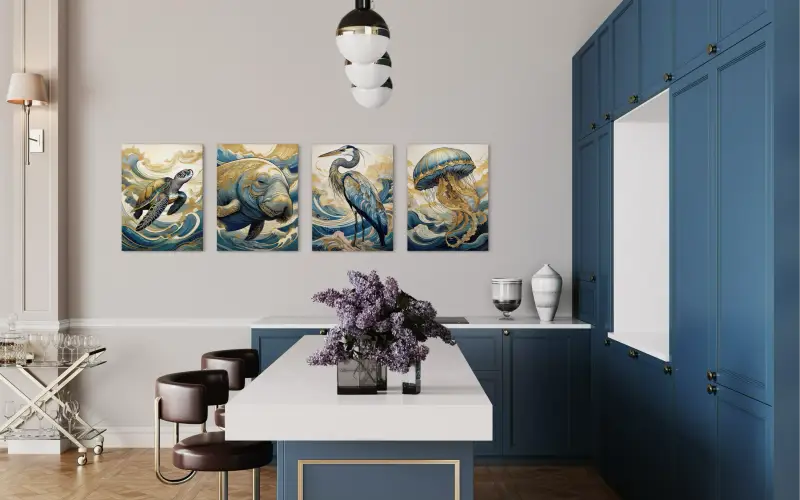 Serene Sea Turtle Hokusai Waves Coastal Glass Print by Echoes of the Sea_kitchen wall gallery
