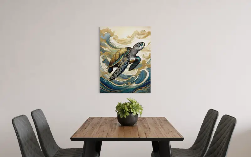 Serene Sea Turtle Hokusai Waves Coastal Glass Print by Echoes of the Sea_coastal dining room