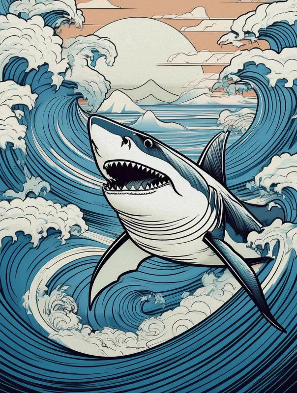 Shark Splash Glass Artwork - Small 4.8’’ x 6.4’’ - Coastal Prints