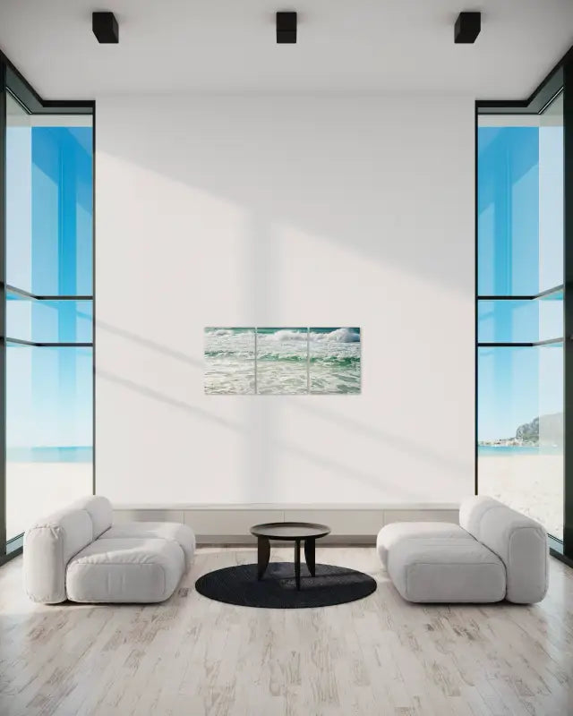 Tranquil Ocean Glass Triptych Artwork - Beach Scene Printed