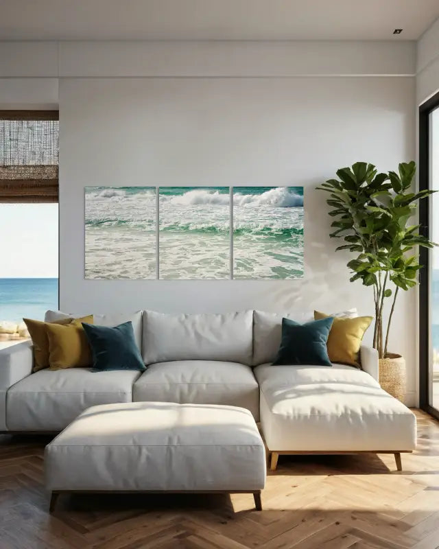 Tranquil Ocean Glass Triptych Artwork - Beach Scene Printed