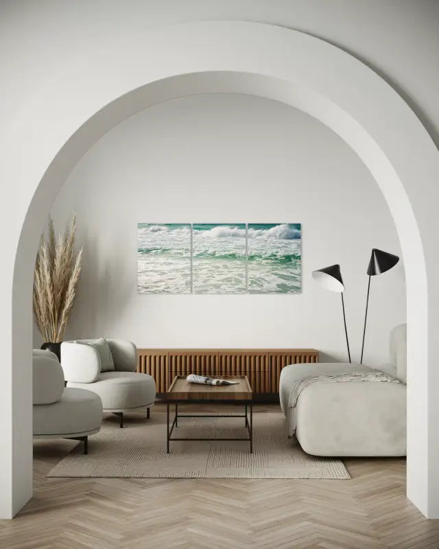 Tranquil Ocean Glass Triptych Artwork - Beach Scene Printed