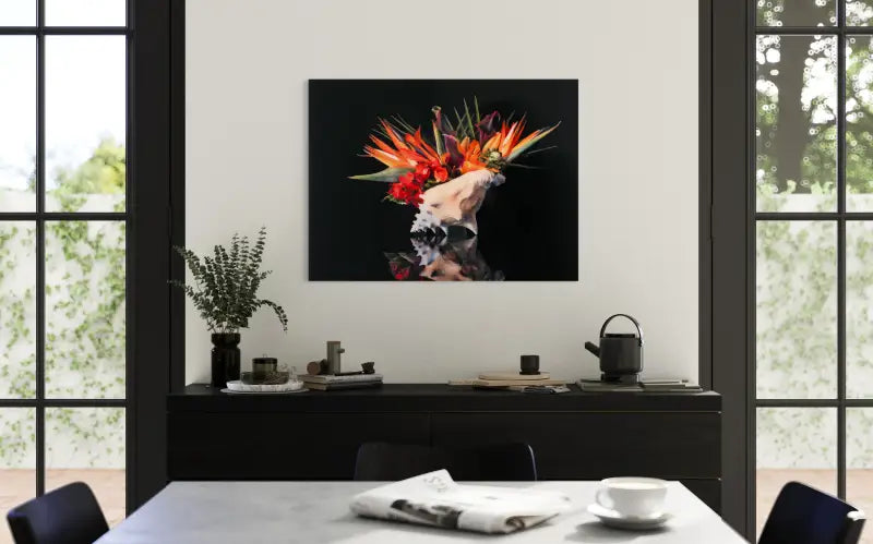 Tropical Oasis Glass Artwork with Vibrant Flowers - Shell Prints
