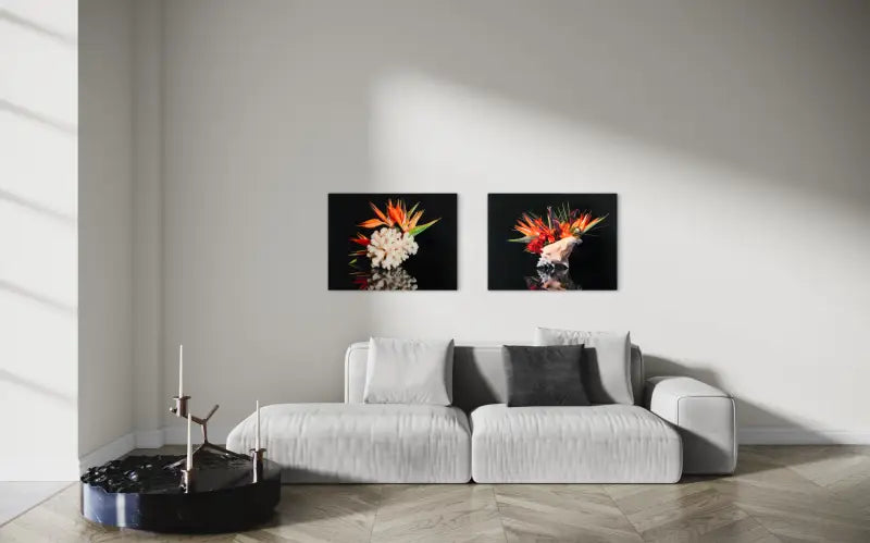 Tropical Oasis Glass Artwork with Vibrant Flowers - Shell Prints