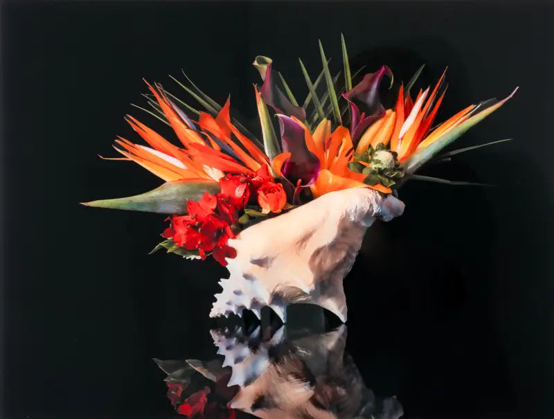 Tropical Oasis Glass Artwork with Vibrant Flowers - Small 4.8’’ x 6.4’’ - Shell Prints