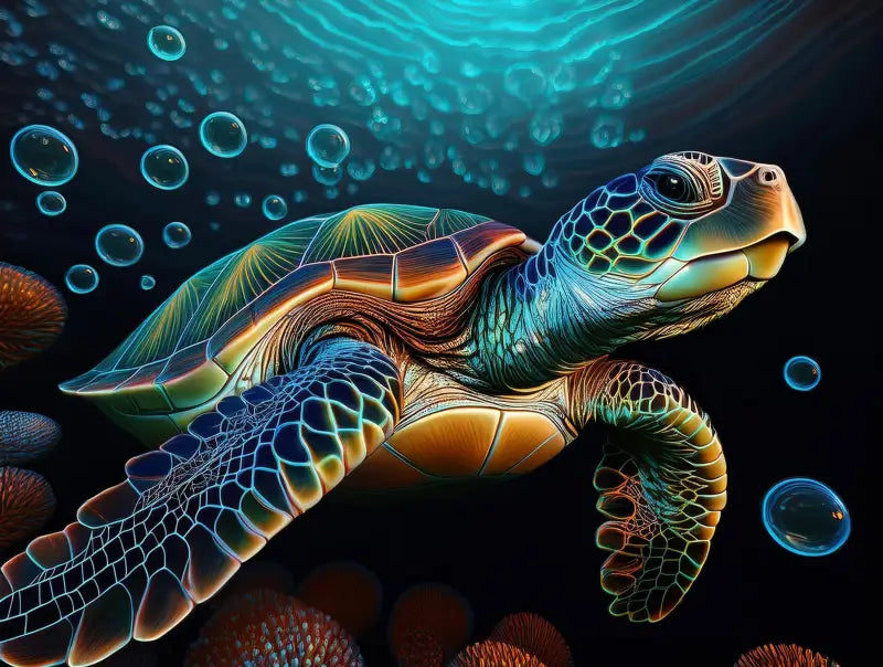 Underwater Serenity: Sea Turtle Glass Art Print - Small 4.8’’ x 6.4’’ - Coastal Prints