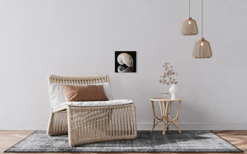 White Nautilus Reflective Glass Print - luxury coastal wall art, eco-friendly, modern decor - sitting area