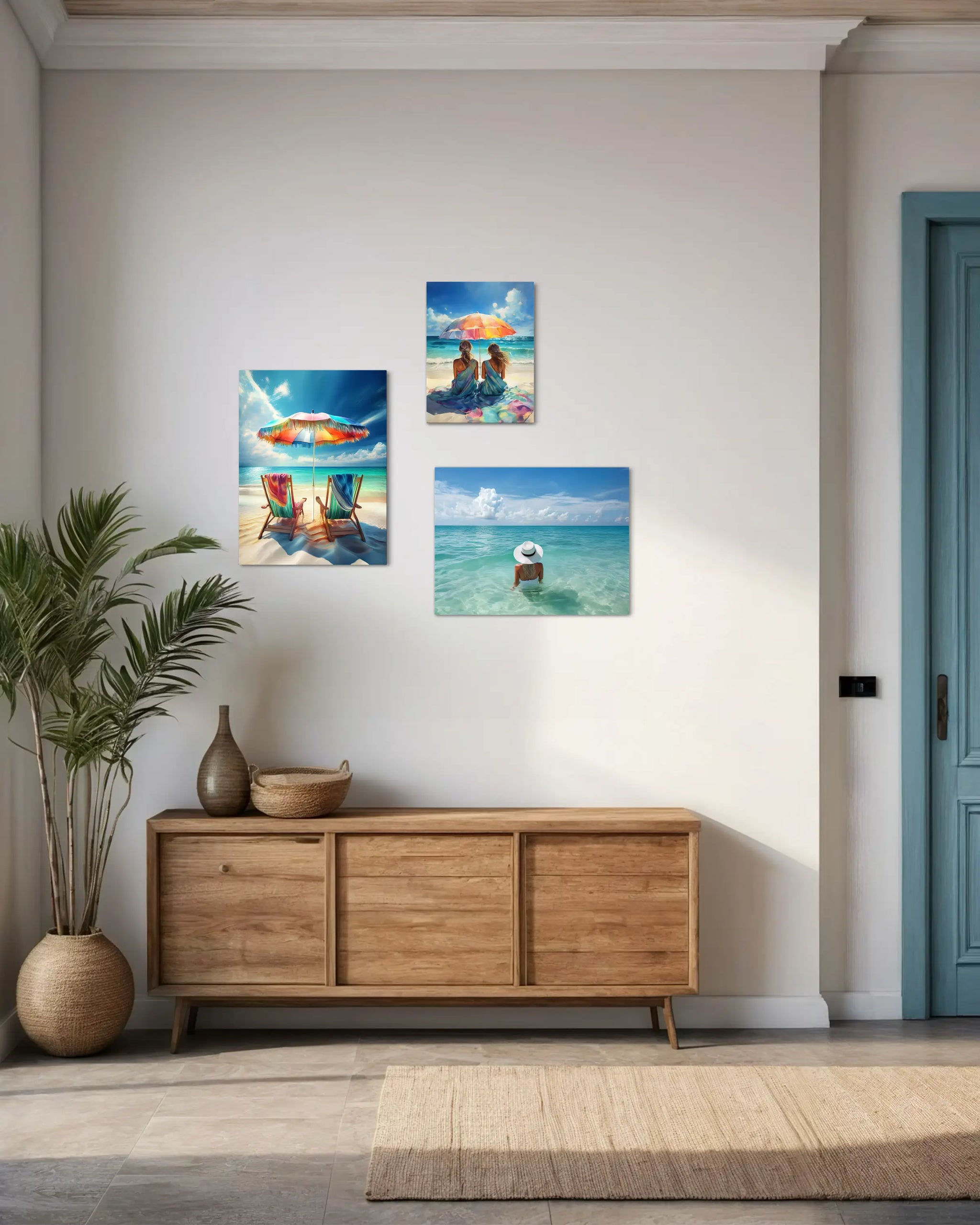 Serene Woman in Ocean Coastal Glass Print #1